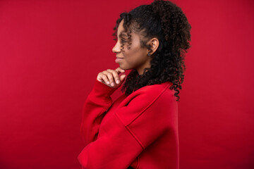 Happy emotions concept. Positive and beautiful young woman in studio