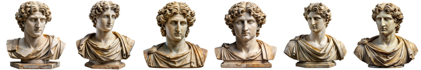 Antique statue cut horizontal parts on transparent background PNG file