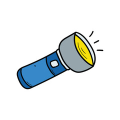 Hand drawn cartoon flashlight on a white background.