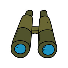 Hand drawn cartoon green binoculars on a white background.