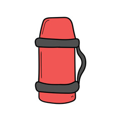Hand drawn cartoon red thermos on white background.