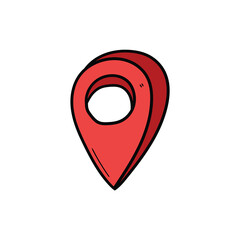 Hand drawn cartoon red map pin on a white background.