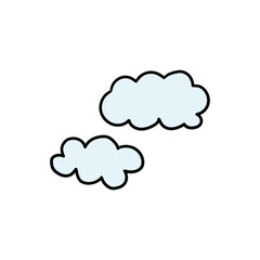 Hand drawn cartoon two clouds on white background.