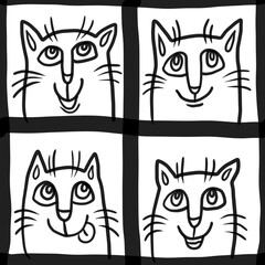 funny cute kawaii cat black and white coloring digital illustration art image 