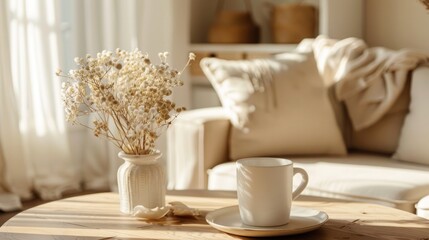 Boho table coffee living room interior
