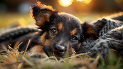 Fototapeta premium Cute puppy playing outdoors , AI Generative.