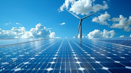 Wind Turbines Overlooking Solar Panels Generative AI
