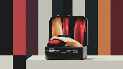 suitcase, minimalism, monotone background, rich colors