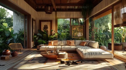 Fototapeta premium Sri Lankan living room. Sri Lanka. Upmarketing living room with luxury sofas