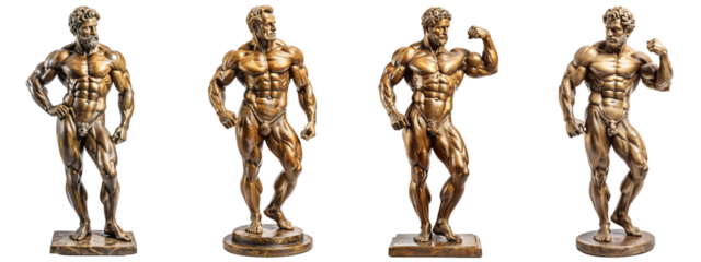 Muscle man bronze statue transparent background PNG file