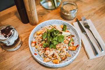 A delightful collection showcasing desserts, Asian cuisine, breakfast and brunch dishes, and coffee. Enjoy the visual feast of gourmet sweets, exotic Asian flavors, hearty breakfast plates, and artisa