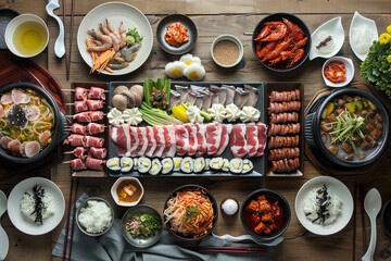 Korean foods served on a dining table. Perfect for photo illustration, article, or any cooking...