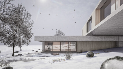 A Modern Minimalist House And Natural Landscape.