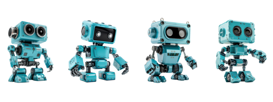 A robot isolated on white transparent background, PNG File. Perfect for clipart