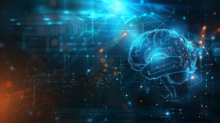 Obraz premium Artificial intelligence. Technology web background. Virtual concept, brain drawing