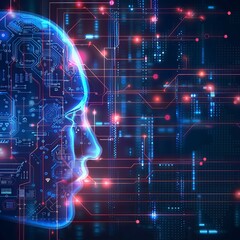 Artificial intelligence. Technology web background. Virtual concept, brain drawing