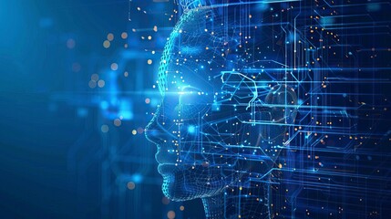 Artificial intelligence. Technology web background. Virtual concept, brain drawing