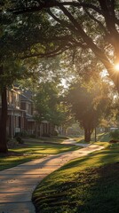 Obraz premium Bright Path to Affordable Living: Sunlit Community Pathway with Affordable Housing Options