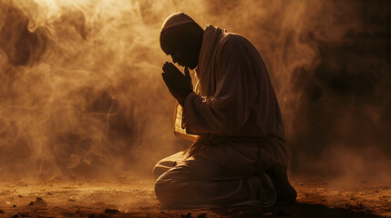  a man kneeling praying