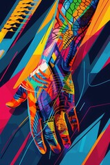 Obraz premium Vibrant, Multicolor, Geometric, Artistic Hand Illustration, Isolated on Black Background