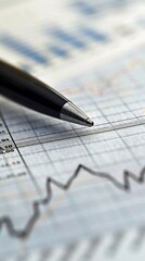 Analyzing Financial Data: Close-up of Pen Pointing at Chart Trends
