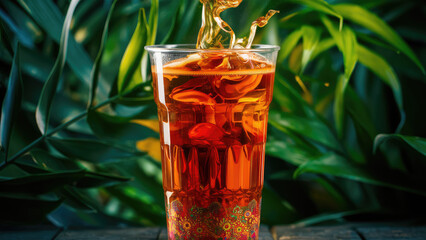 Thai tea, tall, plastic glass, no cover