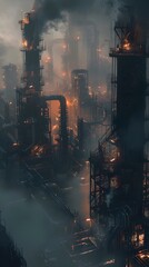Obraz premium Charred and Ghostly Phantasmal Forms Drifting Through Hazy Dystopian Cityscape with Dramatic Lighting and Dark Fantasy Aesthetic