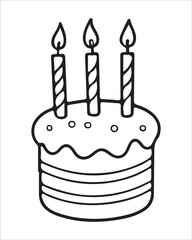 Birthday Cake Vector for coloring book, Birthday Cake Coloring Pages, cake illustration