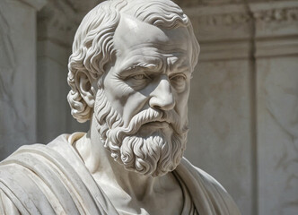Naklejka premium Conceptualizing Aristotle. A Statue Symbolizing Greek Culture and Antiquity. Generative AI