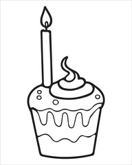 Birthday Cake Vector for coloring book, Birthday Cake Coloring Pages, cake illustration