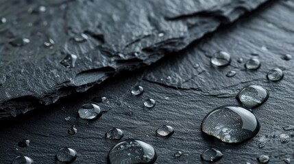 Slate board with water droplets on damp surface
