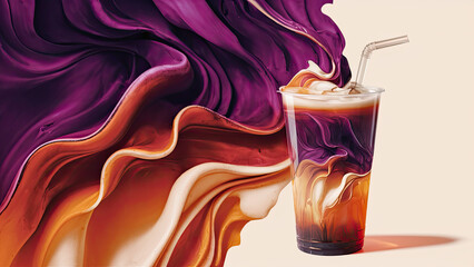Thai tea, tall, plastic glass, no cover
