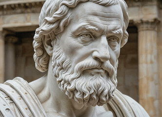Naklejka premium Conceptualizing Aristotle. A Statue Symbolizing Greek Culture and Antiquity. Generative AI