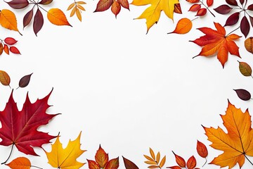 Bright autumn wedge leaves on a white background. background with copy space.