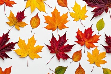 Fototapeta premium Bright autumn maple leaves on a white background