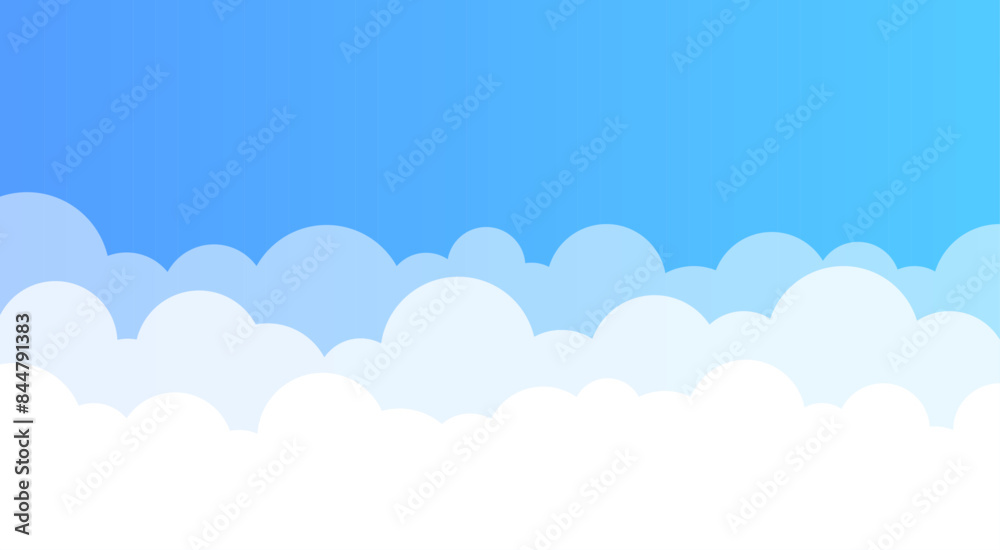 Wall mural Cute white cartoon clouds on bright blue summer sky vector background illustration