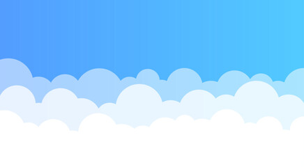 Cute white cartoon clouds on bright blue summer sky vector background illustration