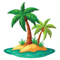 a cartoon illustration of a tropical island with palm trees