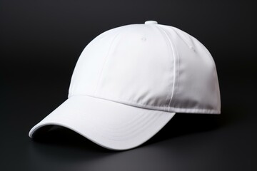 Clean, white baseball cap displayed against a sleek, dark backdrop