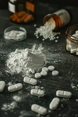 Hard drugs on dark table
