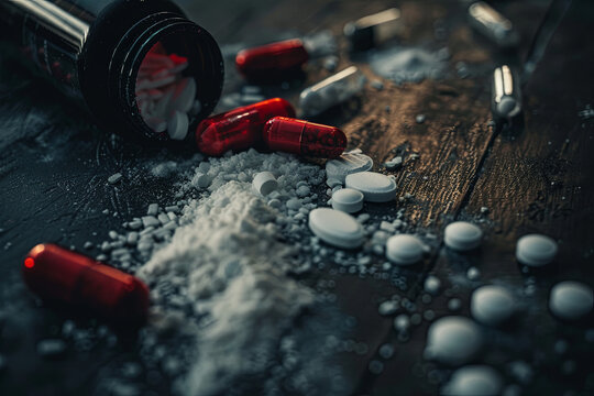 Hard drugs on dark table
