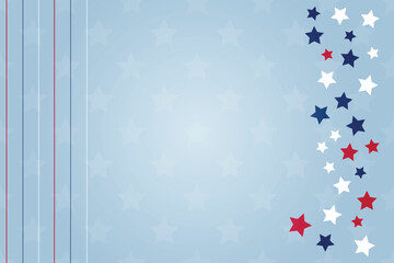 Fototapeta premium USA Presidents Day Independence Day Greeting card Copy space text Patriotic stars lines like frame Decoration red white blue Americas flag colors American national holiday background Template banner