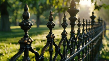 Forged metal barrier around the park