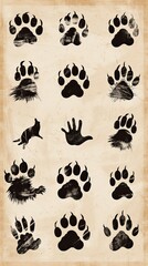 Fototapeta premium Animals claw scratches icons set, wolf drawing 
