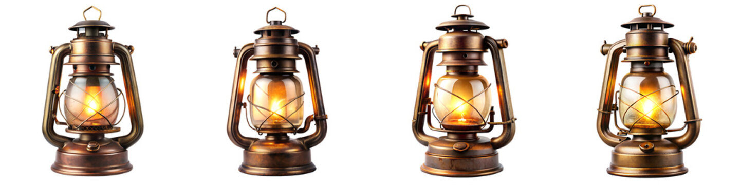 Antique lantern emits a warm on transparent background
