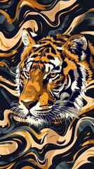 Animal skin tiger ,and cheetah,lepard in safari mood in the wave way seamless pattern in vector 