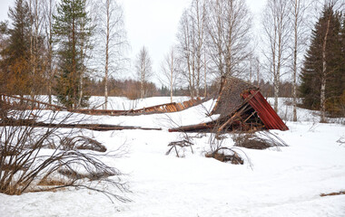 Collapsed structure destroyed by snowfall in Finland