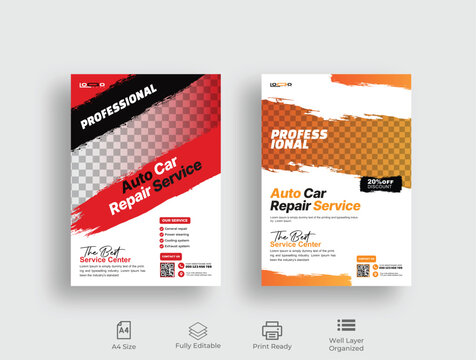 Auto Car Repair Service flyer, professional auto car repair service leaflet design template vector, 