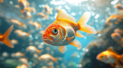 Fototapeta premium Beautiful white Fishes underwater with a white background 