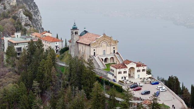 Eremo di Montecastello church on Lake Garda, Italy Lombardia. Aerial view